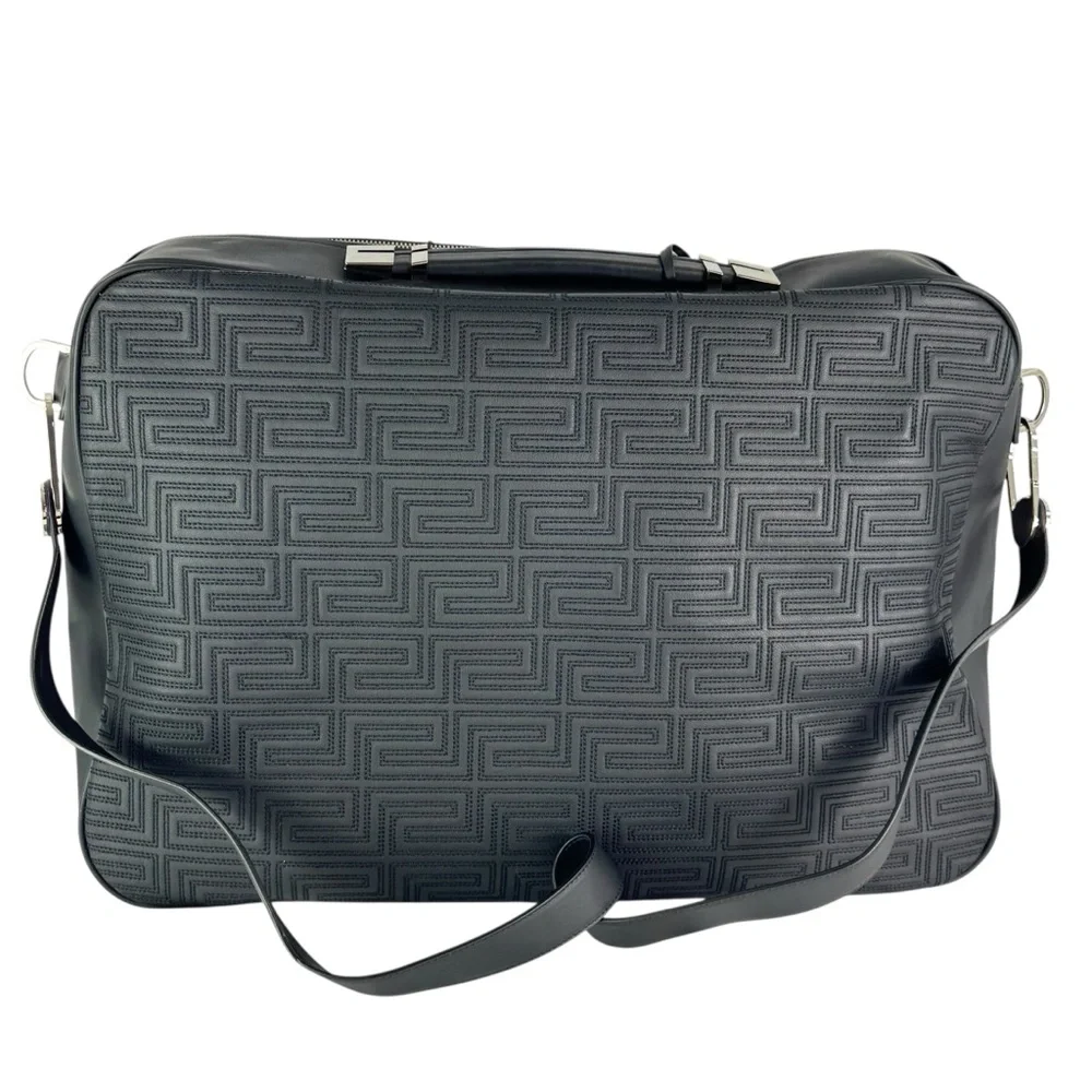 GIANNI VERSACE 12/20 Black Leather Business Duffel Weekender Bag Limited Edition